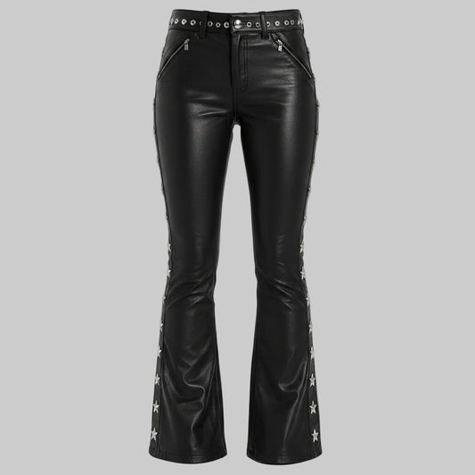 Women's Star-Studded Faux Leather Flare Pants