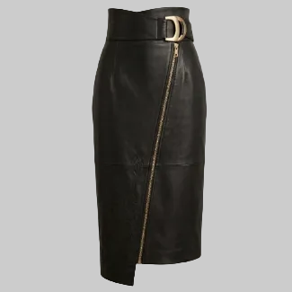 Gulposh Luxe Asymmetric Embroidered Leather Pencil Skirt