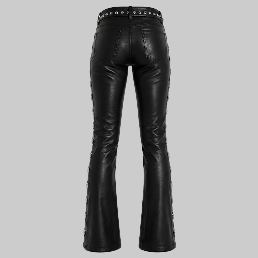 Women's Star-Studded Faux Leather Flare Pants