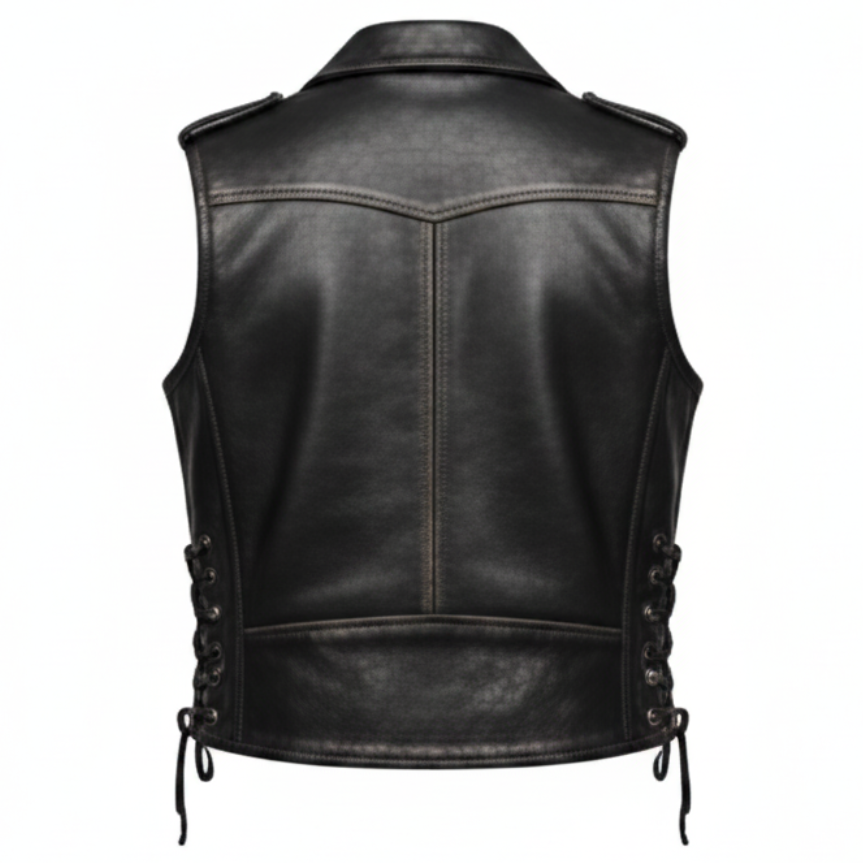 Men's Classic belted Leather Motorcycle Vest (Brando Style)