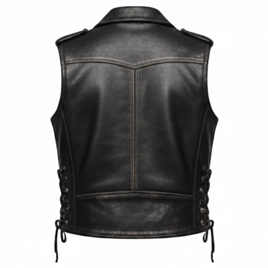 Men's Classic belted Leather Motorcycle Vest (Brando Style)