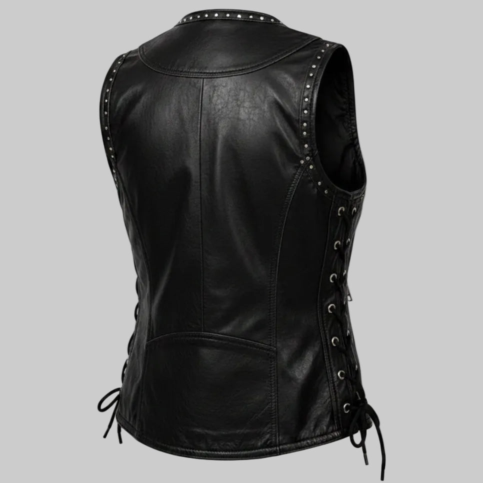 Gulposh Women's Studded Side-Lace Leather Biker Vest