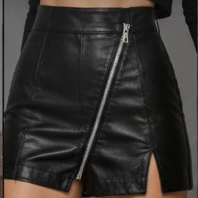 Gulposh Industries Asymmetric Zipper Leather Skort
