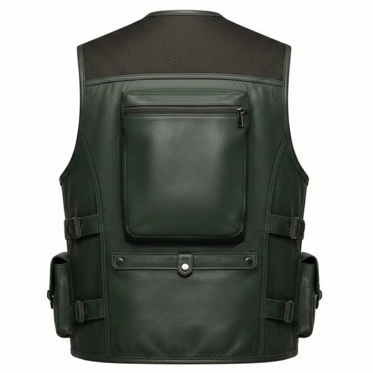 Men's Multi-Pocket Tactical Utility Vest (Hunter Green Leather)