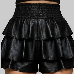 Gulposh Industries Tiered Ruffle Leather Skort / Shorts