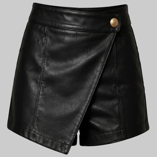 Gulposh Industries Asymmetric Wrap Leather Skort