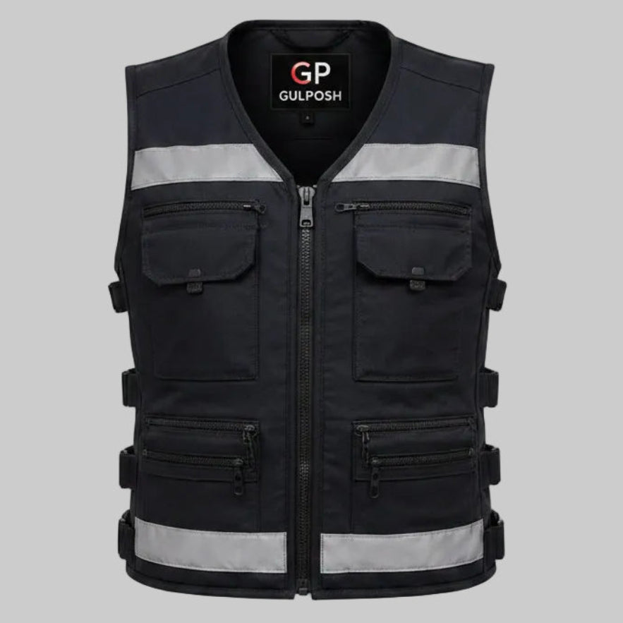 Gulposh Women's Reflective Multi-Pocket Tactical Utility Vest (All-Black)