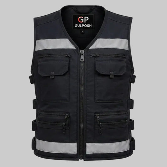 Gulposh Women's Reflective Multi-Pocket Tactical Utility Vest (All-Black)