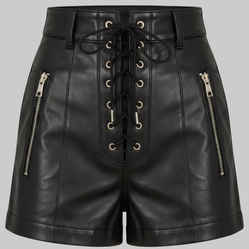 Gulposh Industries Lace-Up High-Waisted Leather Shorts