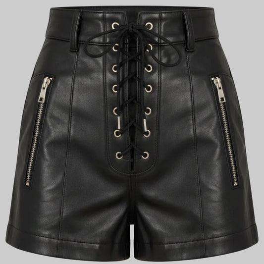 Gulposh Industries Lace-Up High-Waisted Leather Shorts