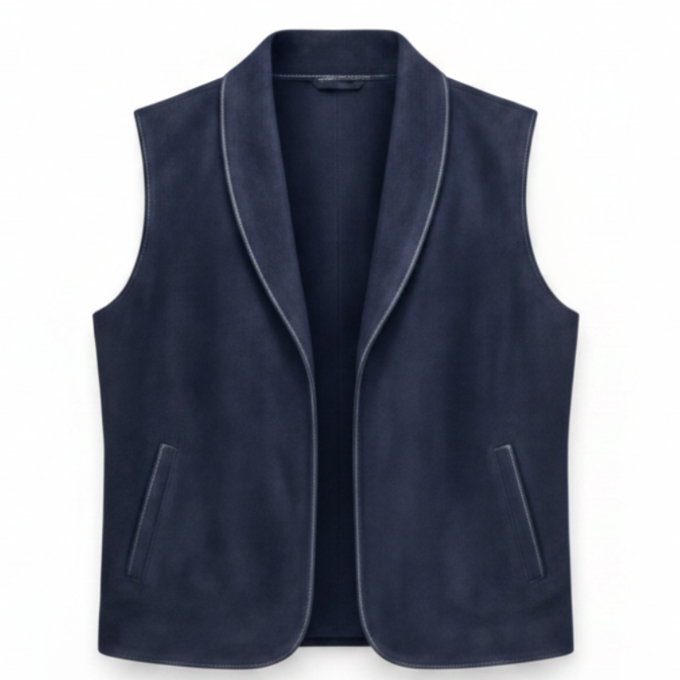 Men's Shawl-Collar Suede Vest (Open-Front Drape Waistcoat)