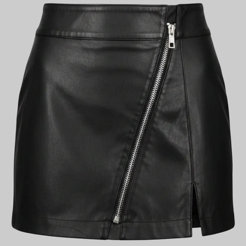 Gulposh Industries Asymmetric Zipper Leather Skort
