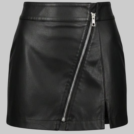 Gulposh Industries Asymmetric Zipper Leather Skort