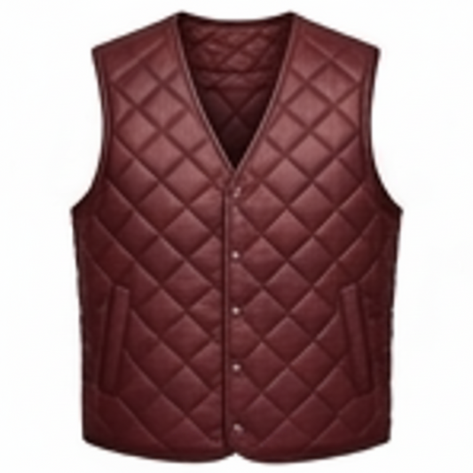 Men's Diamond-Quilted Leather Vest (V-Neck Snap-Button Waistcoat)
