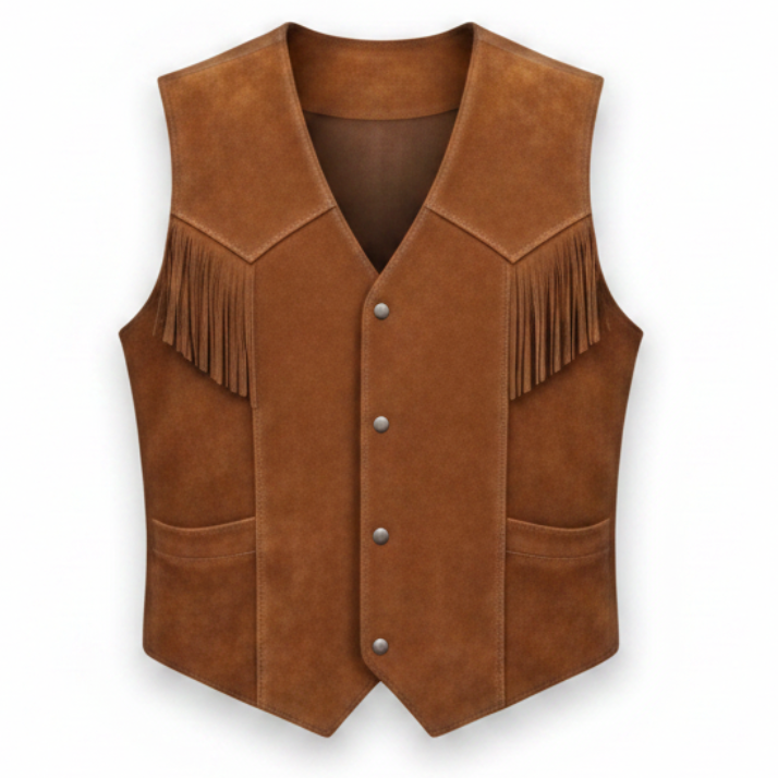 Men's Western Suede Fringe Vest (Classic Cowboy Waistcoat)