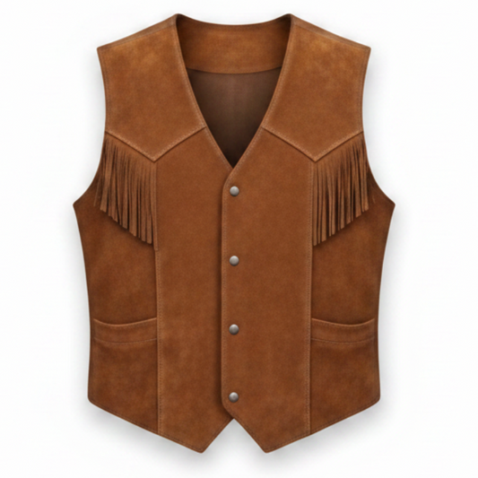 Men's Western Suede Fringe Vest (Classic Cowboy Waistcoat)
