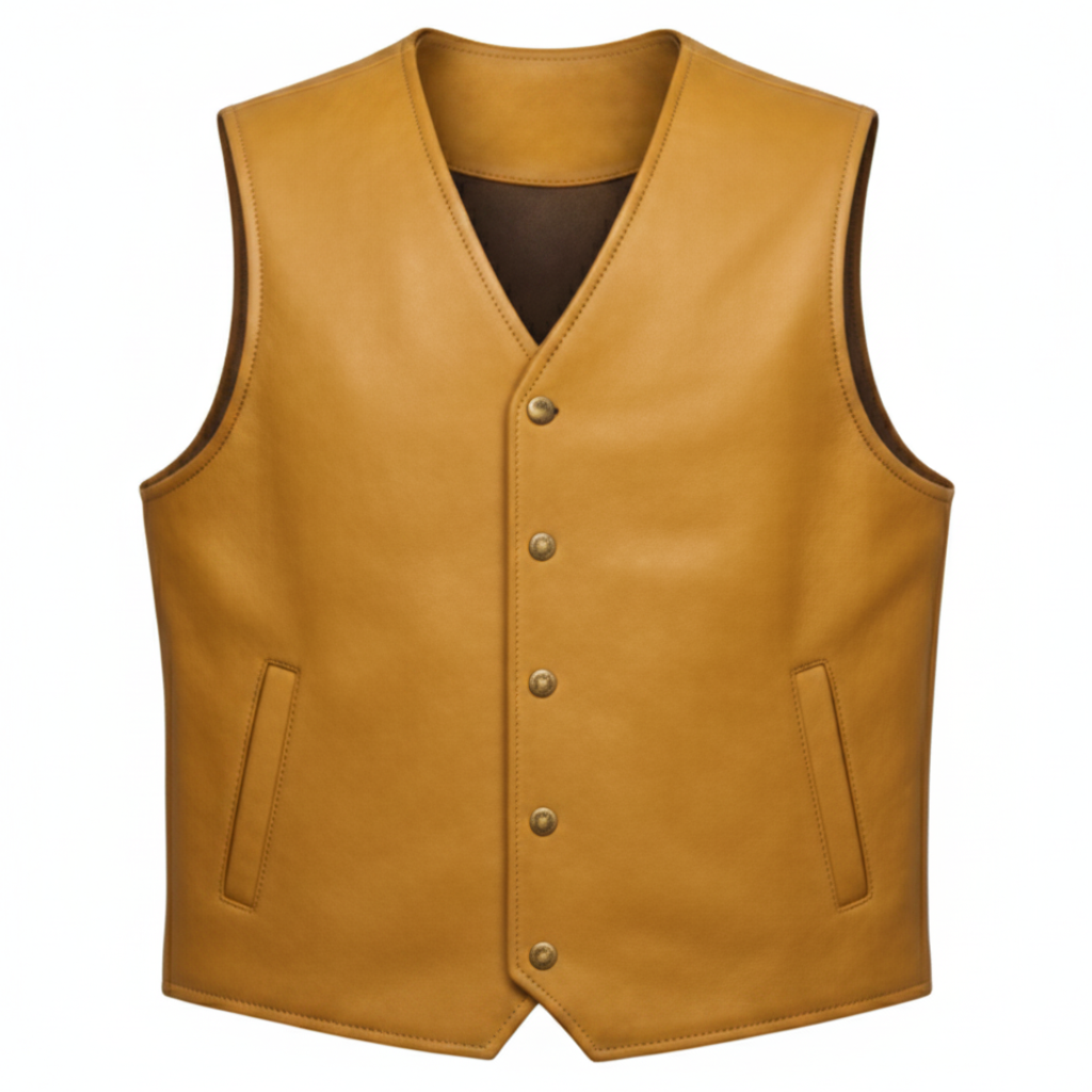 Men's Classic V-Neck Leather Vest (Snap-Button Western Waistcoat)