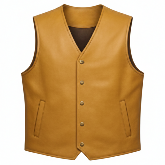 Men's Classic V-Neck Leather Vest (Snap-Button Western Waistcoat)