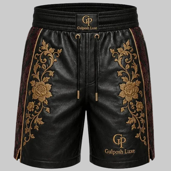 Gulposh Luxe Imperial Baroque Leather Shorts