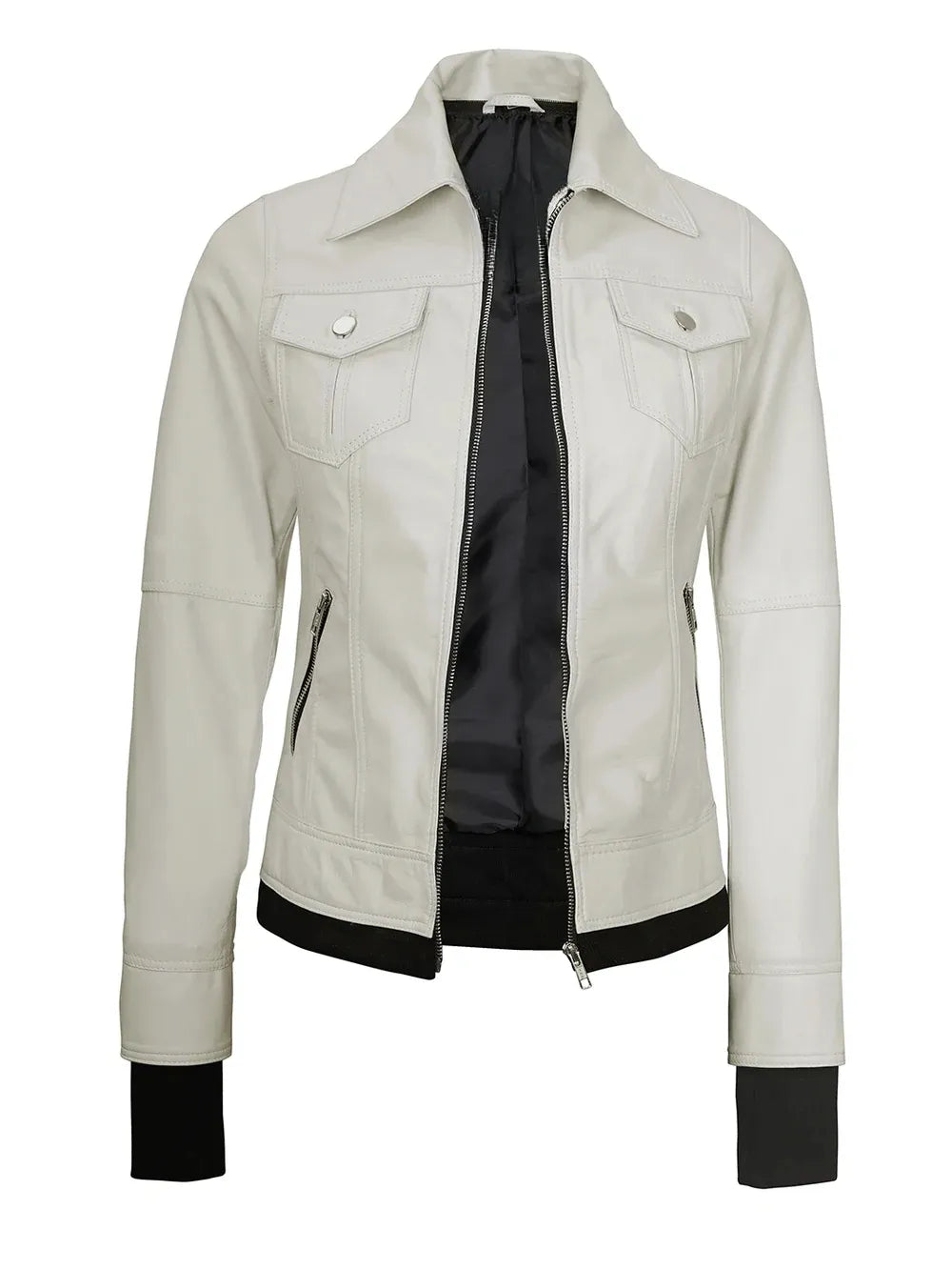 Women's Casual Zip-Style Hooded Leather Jacket