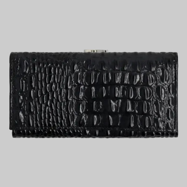 Crocodile-Embossed Long Clutch Wallet.