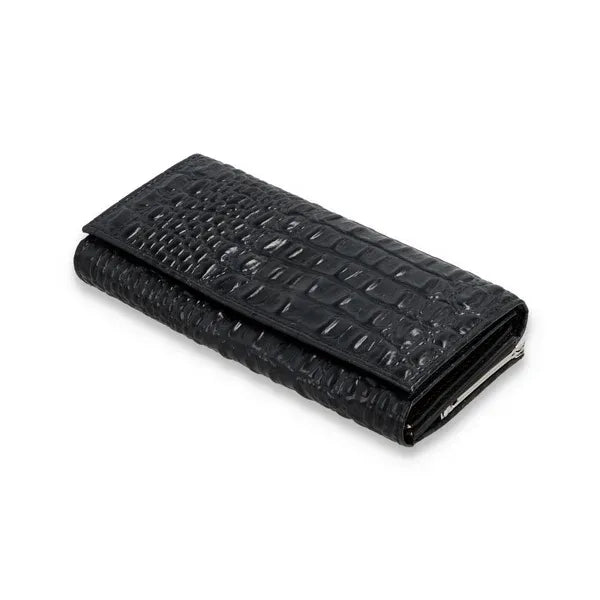 Crocodile-Embossed Long Clutch Wallet.