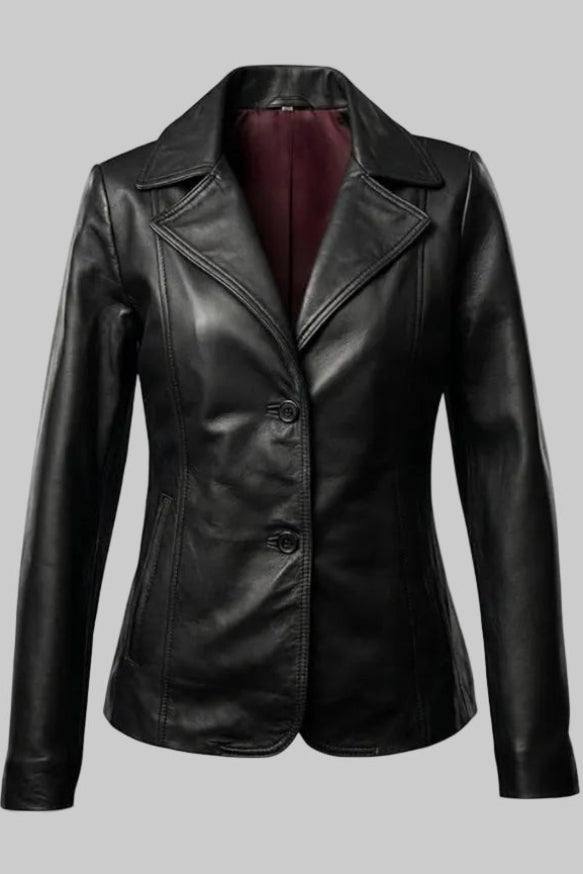 Women's Premium Black Leather Blazer Jacket