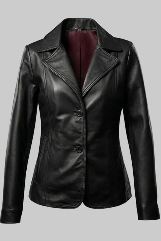 Women's Premium Black Leather Blazer Jacket