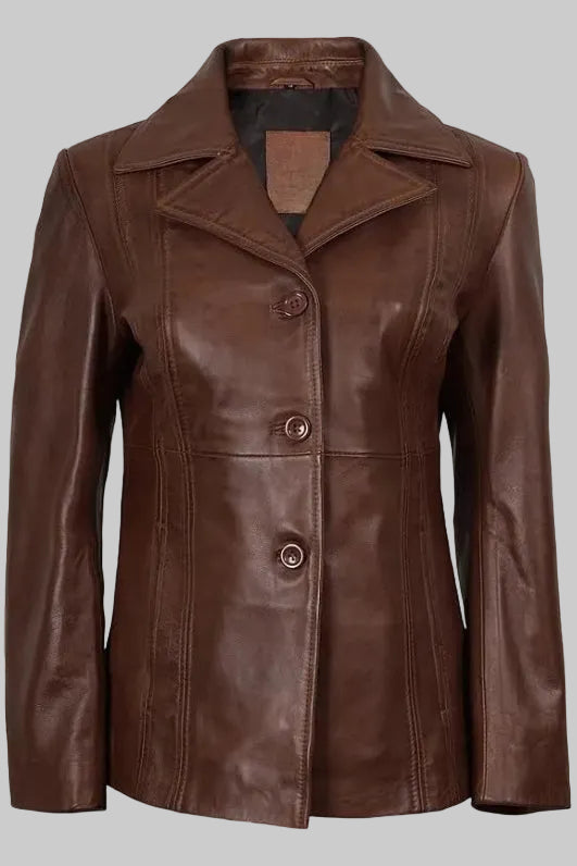 Women's Classic Brown Lambskin Leather Blazer