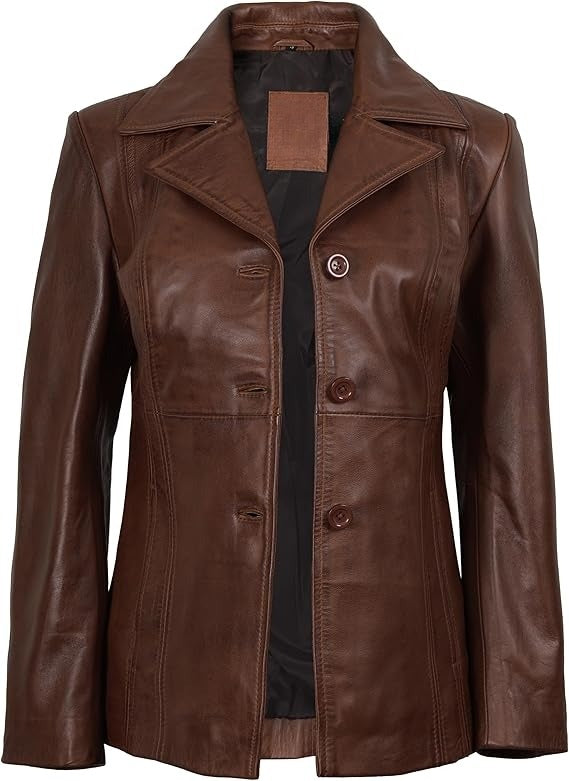 Women's Classic Brown Lambskin Leather Blazer
