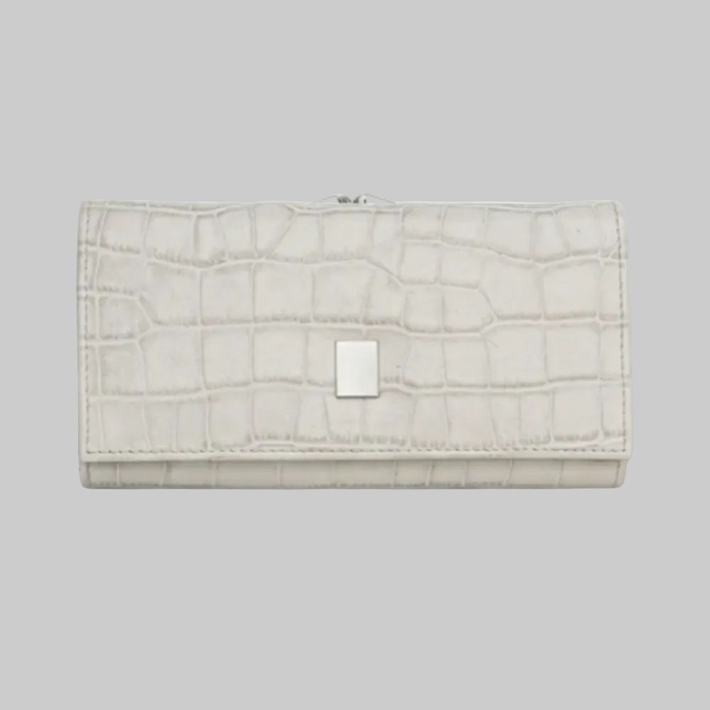 Luxury Croc-Embossed Leather Continental Clutch Wallet (Off-White / Alabaster Edition)