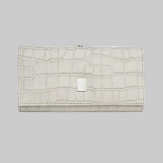Luxury Croc-Embossed Leather Continental Clutch Wallet (Off-White / Alabaster Edition)