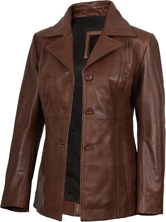 Women's Classic Brown Lambskin Leather Blazer