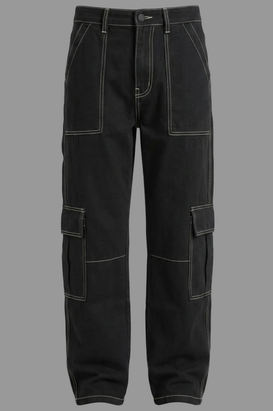 Gulposh Luxe Matrix Contrast-Stitch Denim Cargoes