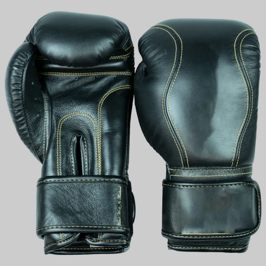 Heritage-Series "Vintage Pro" Hook-and-Loop Training Gloves (Onyx Leather & Gold Stitch)