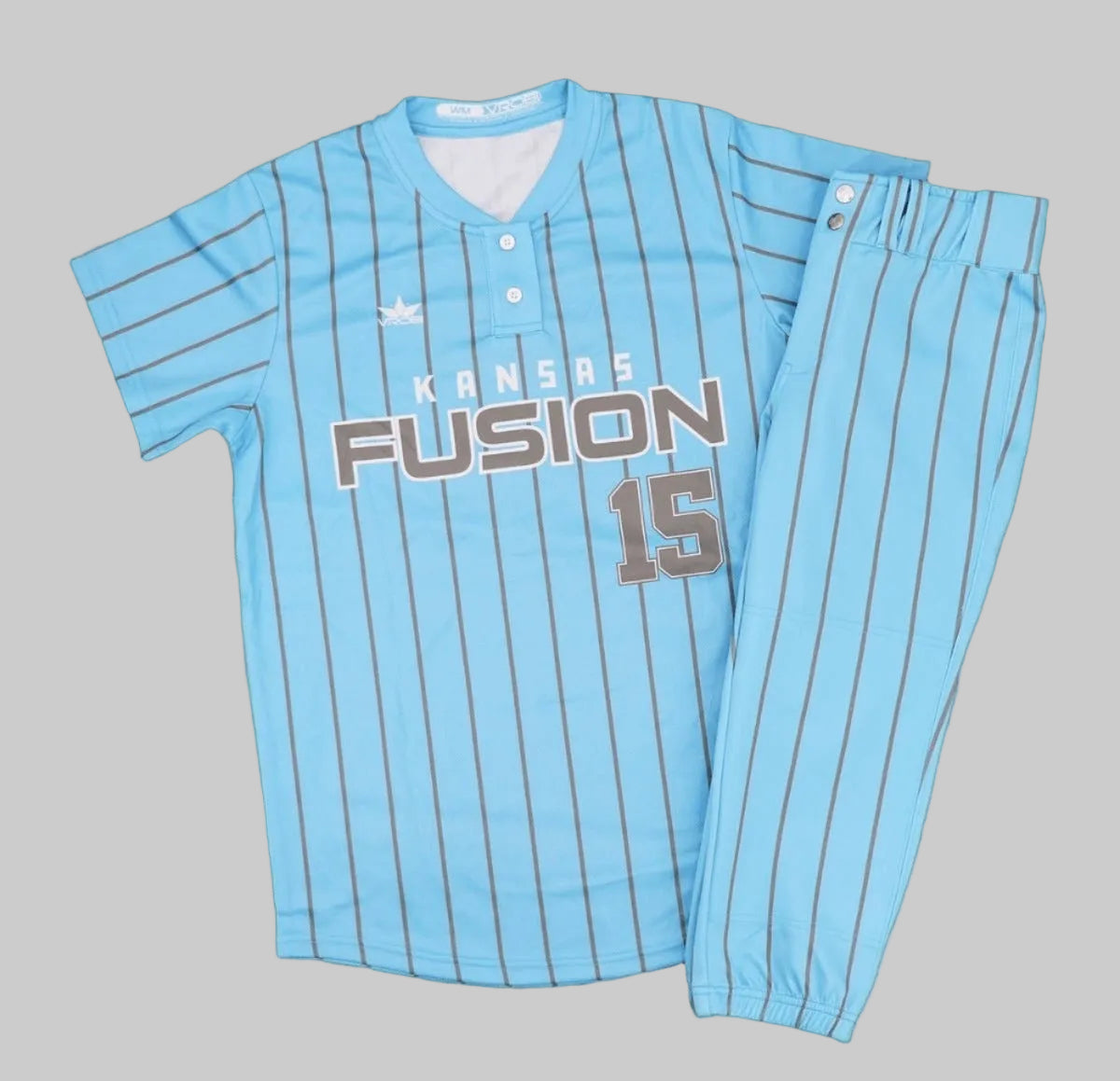 Premium Two-Button Henley Custom Baseball Uniform Set (Sky Blue Pinstripe)