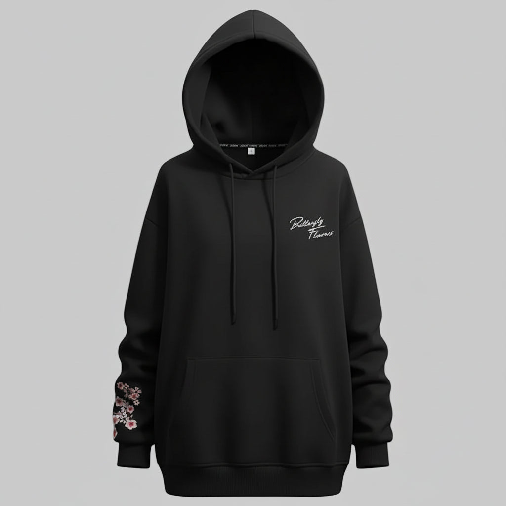Butterfly Flowers Embroidered Hoodie
