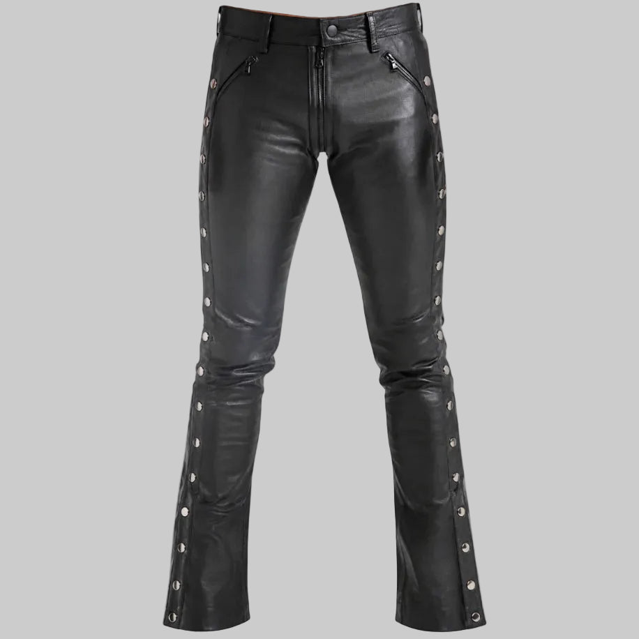 Men's Avant-Garde Side-Snap Open Crotch Leather Pants