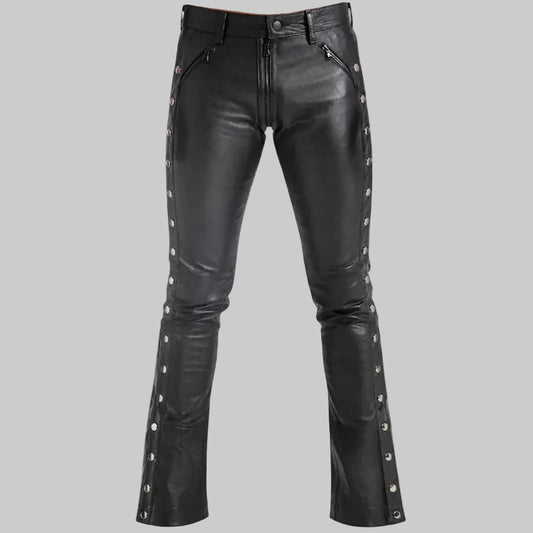 Men's Avant-Garde Side-Snap Open Crotch Leather Pants