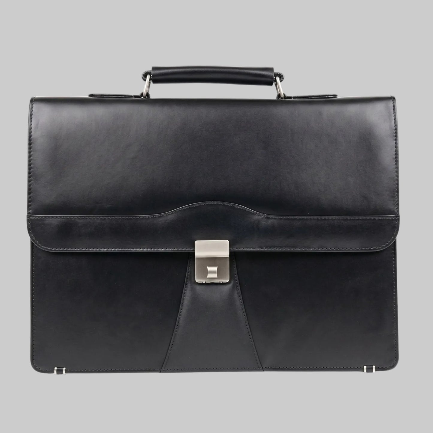 Black Smooth Leather Executive Briefcase with Flap and Clasp
