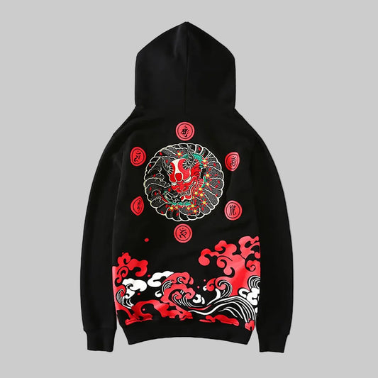 Men's Oni Soul "Great Wave" Embroidered Street wear Hoodie