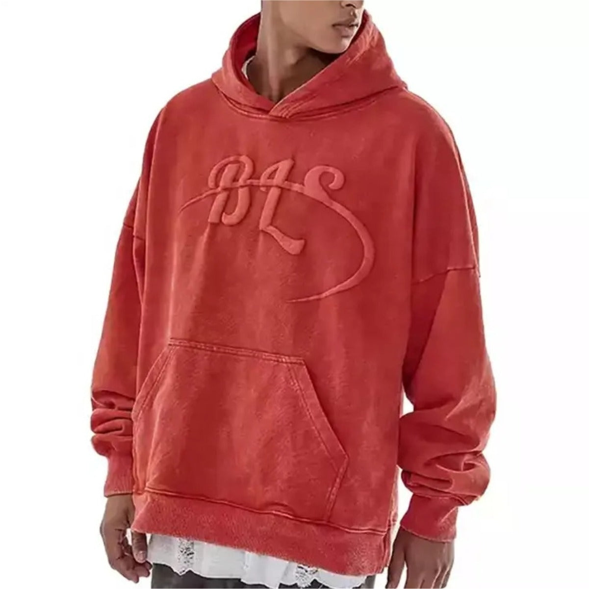 "BL" Signature Acid-Wash Embossed Hoodie