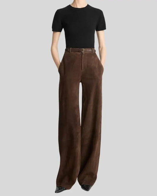 Gulposh Luxe "Earthy Horizon" Wide-Leg Suede Trousers