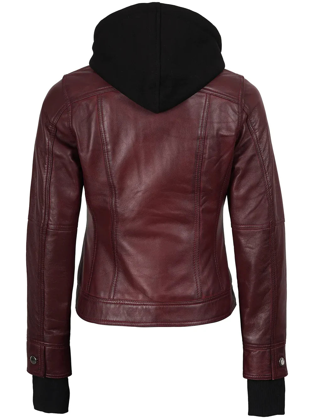 Women's Maroon Hooded Bomber Leather Jacket