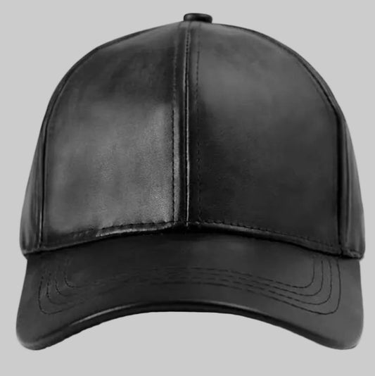 Black Faux Leather Premium Baseball Cap.