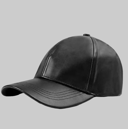 Black Faux Leather Premium Baseball Cap.