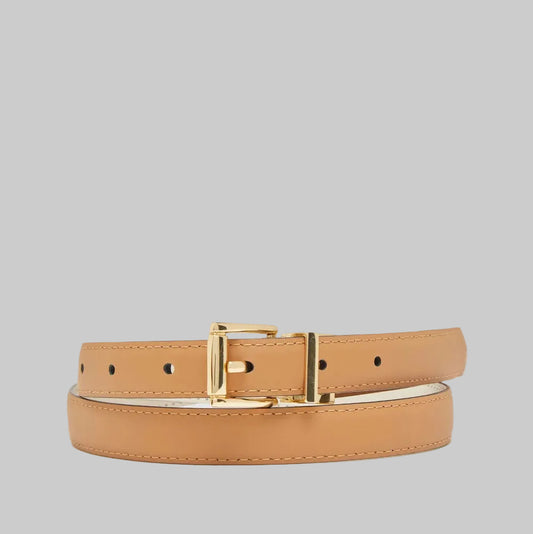 Classic Tan Leather Skinny Belt (Gold Hardware Edition)