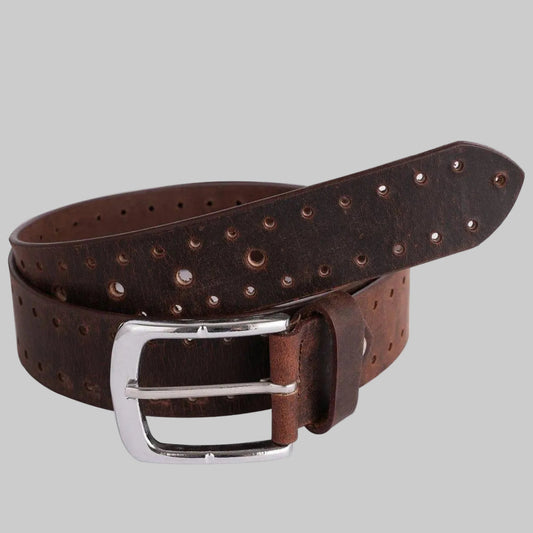 Gulposh Perforated Multi-Hole Distressed Leather Belt (Dark Brown)