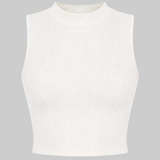 Women's Ribbed Mock Neck Sleeveless Crop Top