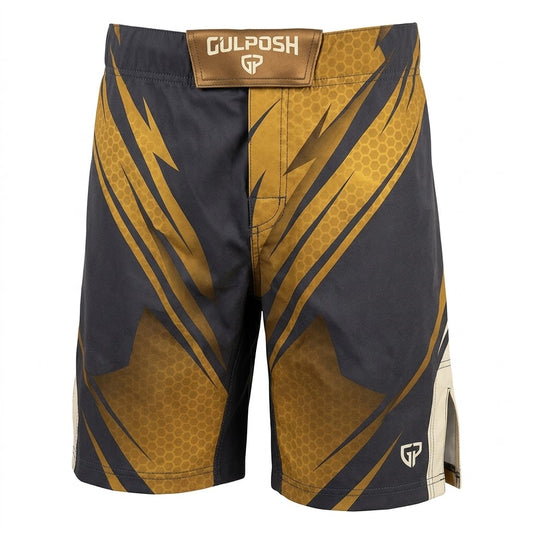 Gulposh Elite Pro MMA Fight Shorts (Stealth Charcoal / Hex-Gold Edition).